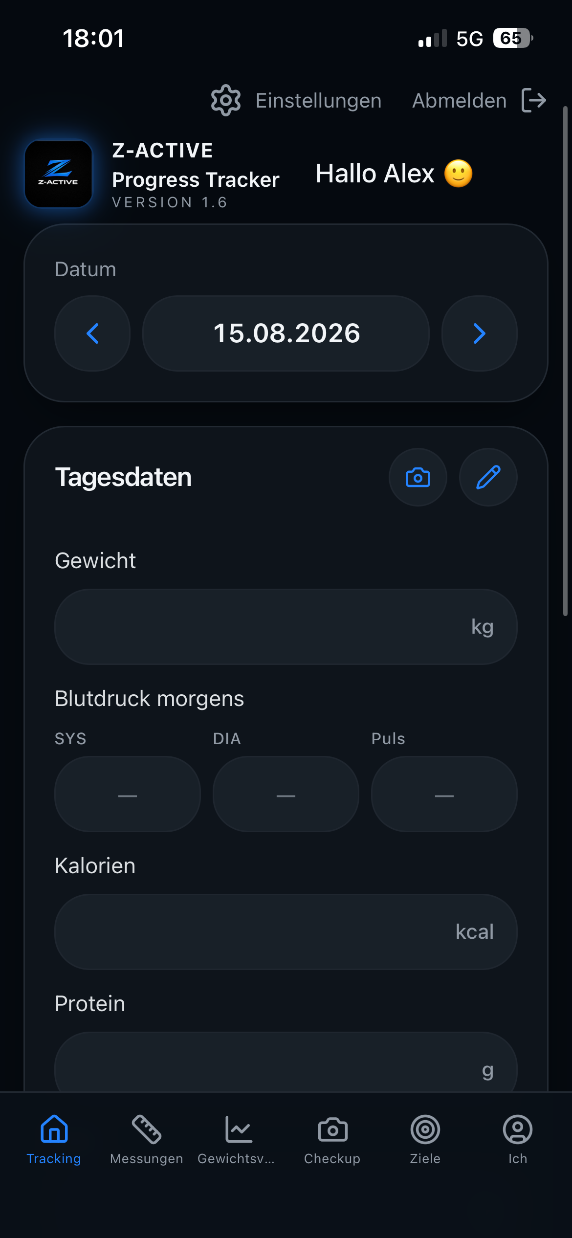 Z-ACTIVE App – Tracking Übersicht